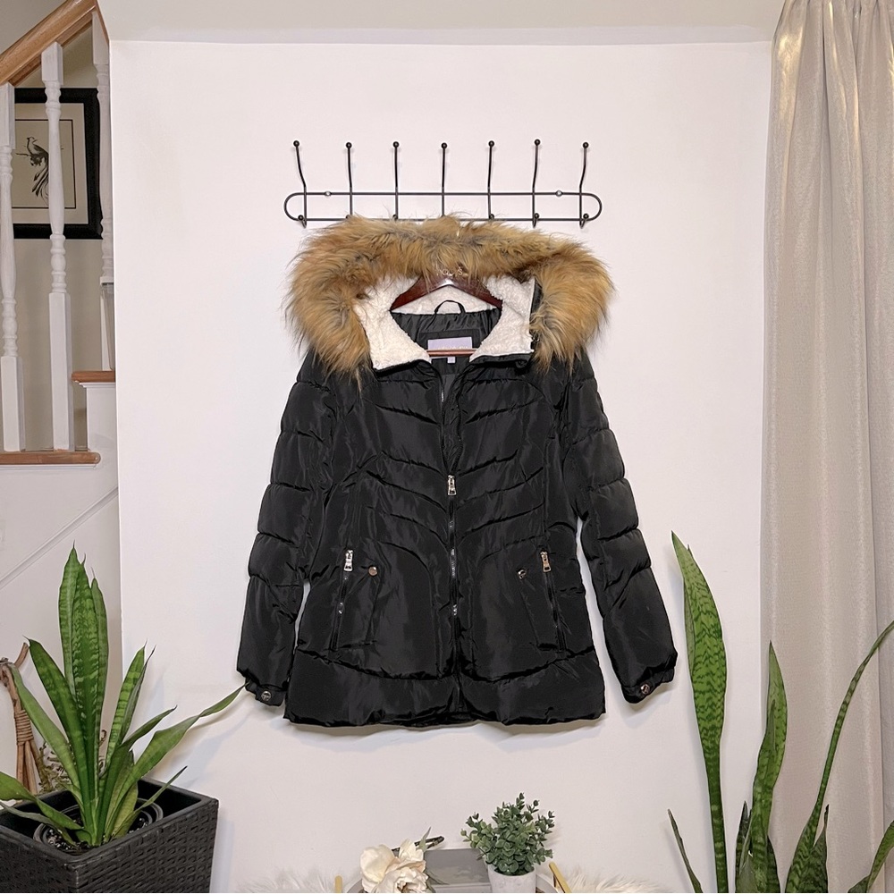 MADDEN GIRL (Juniors) Insulated Quilted Bubble Puffer Ski Coat, Black, L